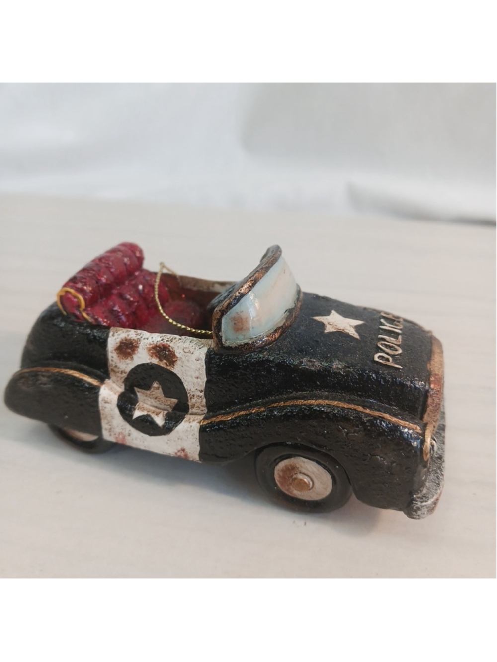 Vintage Christmas Ornament Police Car Convertible Star Hood 3.75"